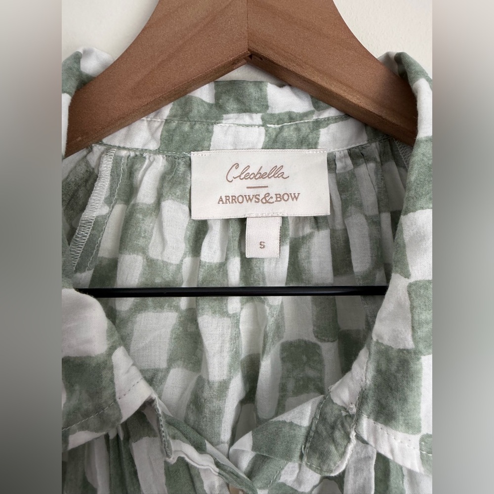 Arrows & Bow x Cleobella Sal Checkered Button Down Blouse in Green S - Picture 3 of 5